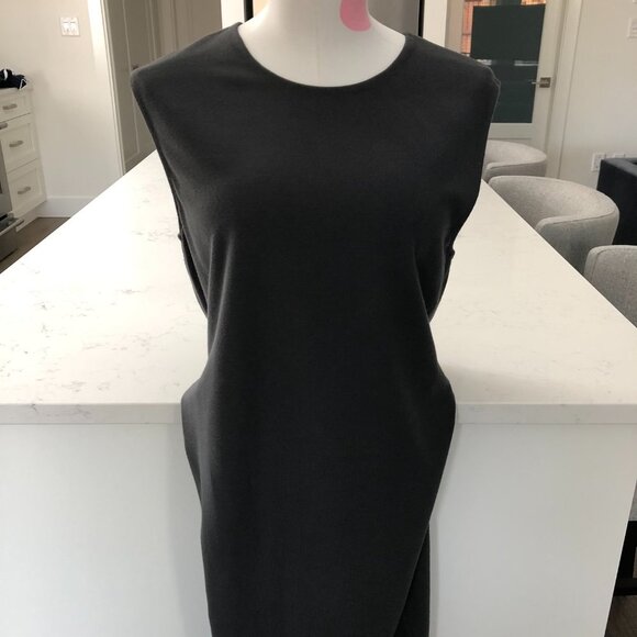 Vince Sleeveless Crew Neck Viscose Blend Knit Sheath Midi Dress Gray Size L - Picture 3 of 12